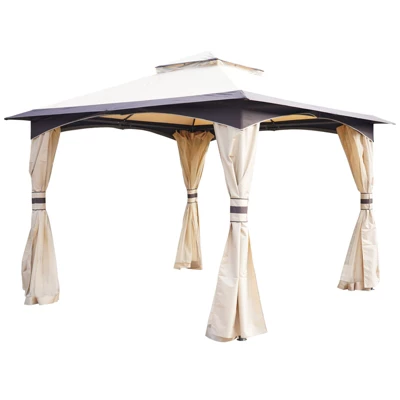 Outsunny 10' X 10' Outdoor Gazebo With Mesh Netting Sidewalls For Shade And Rain, Patio Gazebo Canopy With 2-Tier Soft Top Roof And Steel Frame For Lawn, Garden, Backyard And Deck 3 Outsunny 10' X 10' Outdoor Gazebo With Mesh Netting Sidewalls For Shade And Rain, Patio Gazebo Canopy With 2-Tier Soft Top Roof And Steel Frame For Lawn, Garden, Backyard And Deck - Image 3