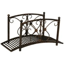 Outsunny 3.4FT Metal Arch Zen Garden Bridge With Safety Siderails, Decorative Footbridge, Delicate Floral Scrollwork For Stream, Fish Pond, Brown -OUTSUNNY Sales Store GUEST f022e55b 386f 478c 833c 0390ea40019b
