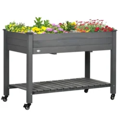 Outsunny 47" X 21" Raised Garden Bed, Elevated Wooden Planter Box W/ Lockable Wheels, Storage Shelf, And Bed Liner For Backyard, Patio -OUTSUNNY Sales Store GUEST f0e58579 047c 428e af40 335cca6e00aa