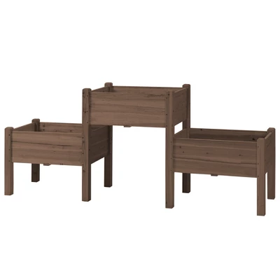 Outsunny 73" X 18" X 32" Raised Garden Bed W/ Three Elevated Planter Box, Freestanding Wooden Plant Stand For Vegetables, Herb, Flowers, Coffee 3 Outsunny 73" X 18" X 32" Raised Garden Bed W/ Three Elevated Planter Box, Freestanding Wooden Plant Stand For Vegetables, Herb, Flowers, Coffee - Image 3