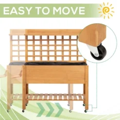 Outsunny 41'' Raised Garden Bed Mobile Elevated Wooden Planter Box Stand With Wheels, Trellis And Storage Shelf, Brown -OUTSUNNY Sales Store GUEST f1be1d11 23ea 4c99 adca 0ea8443b72c4