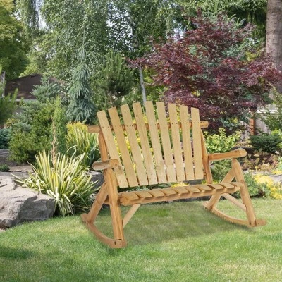 Outsunny Outdoor Adirondack Rocking Chair With Log Slatted Design, 2-Seat Patio Wooden Rocker Loveseat With High Back For Lawn Backyard Garden 1 Outsunny Outdoor Adirondack Rocking Chair With Log Slatted Design, 2-Seat Patio Wooden Rocker Loveseat With High Back For Lawn Backyard Garden