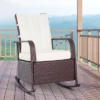 Outsunny Outdoor Rattan Wicker Rocking Chair Patio Recliner With Soft Cushion, Adjustable Footrest, Max. 135 Degree Backrest