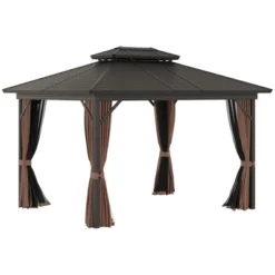 Outsunny Outdoor Hardtop Gazebo Galvanized Steel Canopy With Aluminum Frame Double Vented Roof Pergola With Netting And Curtains For Patios, Gardens, Lawns, Dark Brown 12 Outsunny Outdoor Hardtop Gazebo Galvanized Steel Canopy With Aluminum Frame Double Vented Roof Pergola With Netting And Curtains For Patios, Gardens, Lawns, Dark Brown -OUTSUNNY Sales Store GUEST f5d8f6ee 023a 4a2b b6e3 0f4bb45ce72a