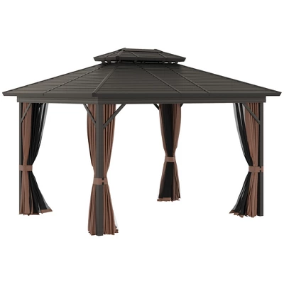 Outsunny Outdoor Hardtop Gazebo Galvanized Steel Canopy With Aluminum Frame Double Vented Roof Pergola With Netting And Curtains For Patios, Gardens, Lawns, Dark Brown 6 Outsunny Outdoor Hardtop Gazebo Galvanized Steel Canopy With Aluminum Frame Double Vented Roof Pergola With Netting And Curtains For Patios, Gardens, Lawns, Dark Brown - Image 6