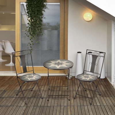 Outsunny 3 Piece Patio Bistro Set, Metal Folding Chairs, Foldable Outdoor Dining Table, Stone Mosaic Pattern For Decor, Poolside, Porch, Coffee 1 Outsunny 3 Piece Patio Bistro Set, Metal Folding Chairs, Foldable Outdoor Dining Table, Stone Mosaic Pattern For Decor, Poolside, Porch, Coffee