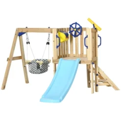 Outsunny Wooden Outdoor Playset With Baby Swing Seat, Toddler Slide, Wheel, Telescope, Backyard Playground Set, Kids Playground Equipment, Ages 1.5-4 -OUTSUNNY Sales Store GUEST f67df025 6cd4 4cee b4cb adf36896b919