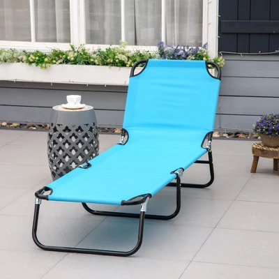 Outsunny Foldable Outdoor Chaise Lounge Chair, 5-Level Reclining Camping Tanning Chair With Strong Oxford Fabric For Beach, Patio, Pool, Sky Blue 1 Outsunny Foldable Outdoor Chaise Lounge Chair, 5-Level Reclining Camping Tanning Chair With Strong Oxford Fabric For Beach, Patio, Pool, Sky Blue