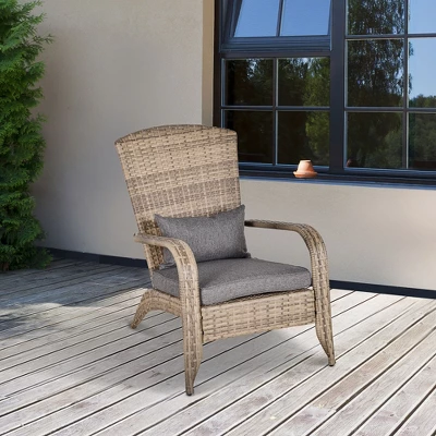 Outsunny Patio Adirondack Chair With All-Weather Rattan Wicker, Soft Cushions, Tall Curved Backrest For Deck Or Garden 1 Outsunny Patio Adirondack Chair With All-Weather Rattan Wicker, Soft Cushions, Tall Curved Backrest For Deck Or Garden