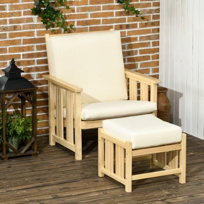 Outsunny Patio Furniture Set, Wood Outdoor Patio Chair With Ottoman, 2 Piece Cushioned Outdoor Lounge Chair, Sofa Chair With Footrest, Beige 2 Outsunny Patio Furniture Set, Wood Outdoor Patio Chair With Ottoman, 2 Piece Cushioned Outdoor Lounge Chair, Sofa Chair With Footrest, Beige - Image 2