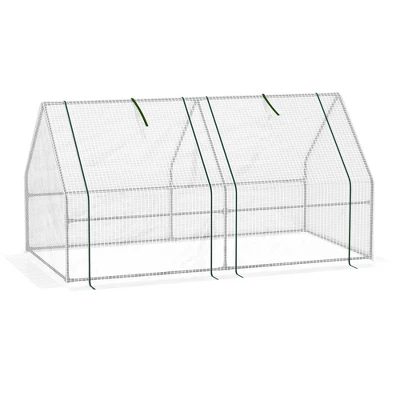 Outsunny Portable Mini Greenhouse With Large Zipper Doors, Outdoor Garden With Water/UV PE Cover, 6' X 3' X 3', White 3 Outsunny Portable Mini Greenhouse With Large Zipper Doors, Outdoor Garden With Water/UV PE Cover, 6' X 3' X 3', White - Image 3