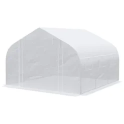 Outsunny 12' X 10' X 7' Walk-in Outdoor Tunnel Greenhouse, PE Cover, Steel Frame, Roll-Up Zipper Door & 6 Windows For Tropical Plants, White -OUTSUNNY Sales Store GUEST fa359d32 040e 45ca 9d3b 81f12d27d3ff