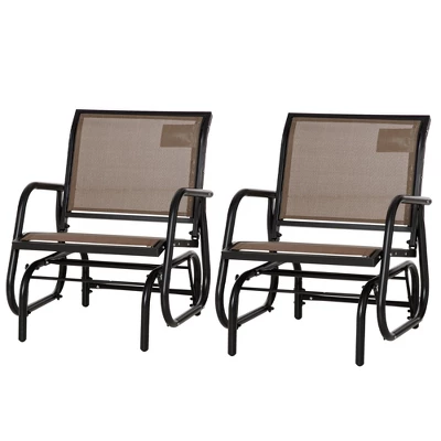 Outsunny 2 Piece Outdoor Glider Chair Set, Swing Chair With Breathable Mesh Fabric, Curved Armrests For Porch, Garden, Poolside, Balcony, Brown 3 Outsunny 2 Piece Outdoor Glider Chair Set, Swing Chair With Breathable Mesh Fabric, Curved Armrests For Porch, Garden, Poolside, Balcony, Brown - Image 3