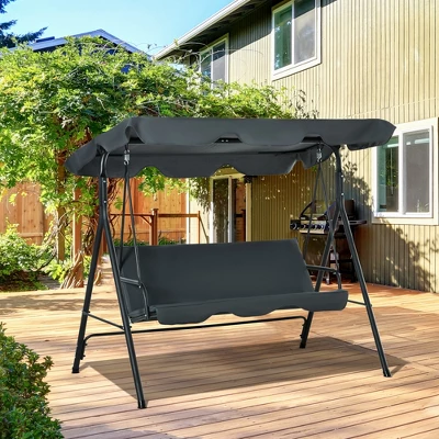 Outsunny 3-Person Porch Swing With Stand, Outdoor Swing For Patio Porch With Tilt Canopy & Comfortable Swing Bench-Style Seat, Steel Frame, Gray 2 Outsunny 3-Person Porch Swing With Stand, Outdoor Swing For Patio Porch With Tilt Canopy & Comfortable Swing Bench-Style Seat, Steel Frame, Gray - Image 2