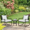 Outsunny 3-Piece Bistro Set Outdoor Wicker Furniture Set With Rattan Rocking Chair, Side Table For Patio Backyard Garden And Balcony