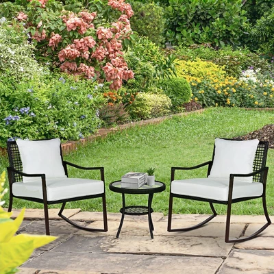 Outsunny 3-Piece Bistro Set Outdoor Wicker Furniture Set With Rattan Rocking Chair, Side Table For Patio Backyard Garden And Balcony 1 Outsunny 3-Piece Bistro Set Outdoor Wicker Furniture Set With Rattan Rocking Chair, Side Table For Patio Backyard Garden And Balcony