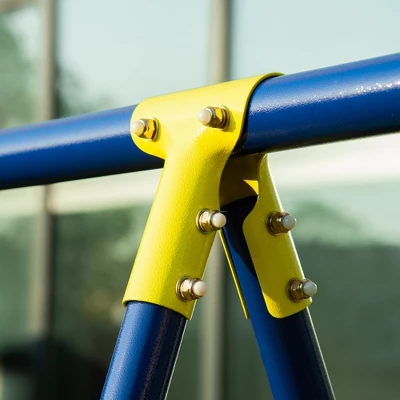 Outsunny Kids Metal Swing Set For Backyard, With Saucer Swing Adjustable Swing Seat, Basket Hoop, Climb Ladder, Net, Metal Stand, For 3-10 Years Old 4 Outsunny Kids Metal Swing Set For Backyard, With Saucer Swing Adjustable Swing Seat, Basket Hoop, Climb Ladder, Net, Metal Stand, For 3-10 Years Old - Image 4