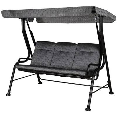 Outsunny 3-Person Patio Porch Swing With Adjustable Canopy For Adults, Steel Frame, Tufted Cushions, Armrests 3 Outsunny 3-Person Patio Porch Swing With Adjustable Canopy For Adults, Steel Frame, Tufted Cushions, Armrests - Image 3