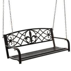 Outsunny Steel Hanging Porch Swing, Fleur-de-Lis Design Outdoor Swing Seat Bench With Chains For The Yard, Deck, & Backyard, 485 LBS Weight Capacity -OUTSUNNY Sales Store GUEST fdbc8866 4b66 4e8d a2f0 851ce13946bf