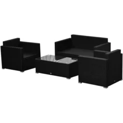 Outsunny 4-Piece Rattan Wicker Furniture Set, Outdoor Cushioned Conversation Furniture With 2 Chairs, Loveseat, And Glass Coffee Table -OUTSUNNY Sales Store GUEST fe2eccca e660 41ef 9c1f 60e5faa0ff47