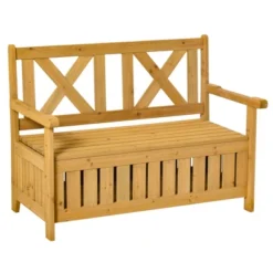 Outsunny 29 Gallon Garden Storage Bench With Wooden Frame, Large Entryway Deck Box W/ Unique X-Shape Back, Louvered Side Panels For Patio, Garden, Deck, Porch & Balcony -OUTSUNNY Sales Store GUEST fe51309e 5105 4a53 b935 f843ee4405b3