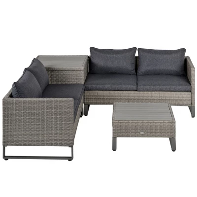 Outsunny 4 Piece Patio Furniture Set, Outdoor Sofa Set With 2 Loveseats, Cushions, Coffee Table, Storage Side Table, PE Rattan Wicker, Gray 2 Outsunny 4 Piece Patio Furniture Set, Outdoor Sofa Set With 2 Loveseats, Cushions, Coffee Table, Storage Side Table, PE Rattan Wicker, Gray - Image 2